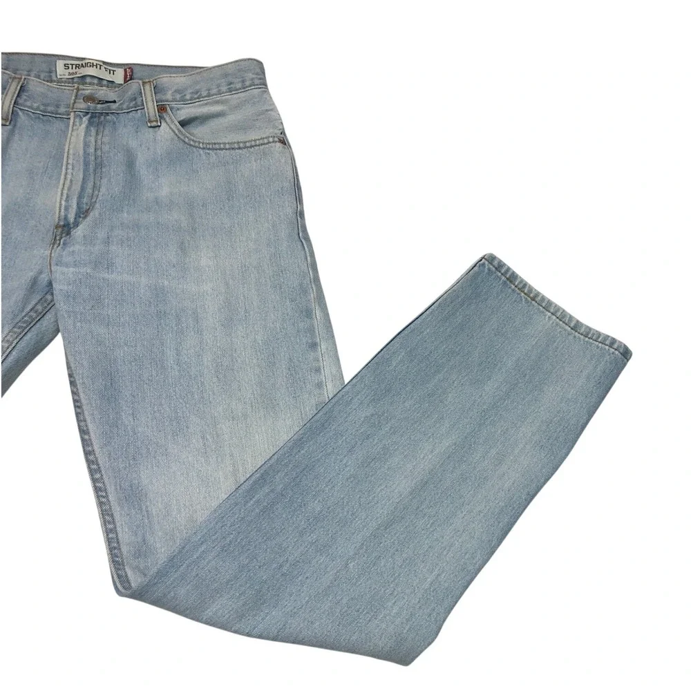 Levis 505 Straight Fit Jeans Mens 32x34 Light Wash Blue Denim Retro 90s Style